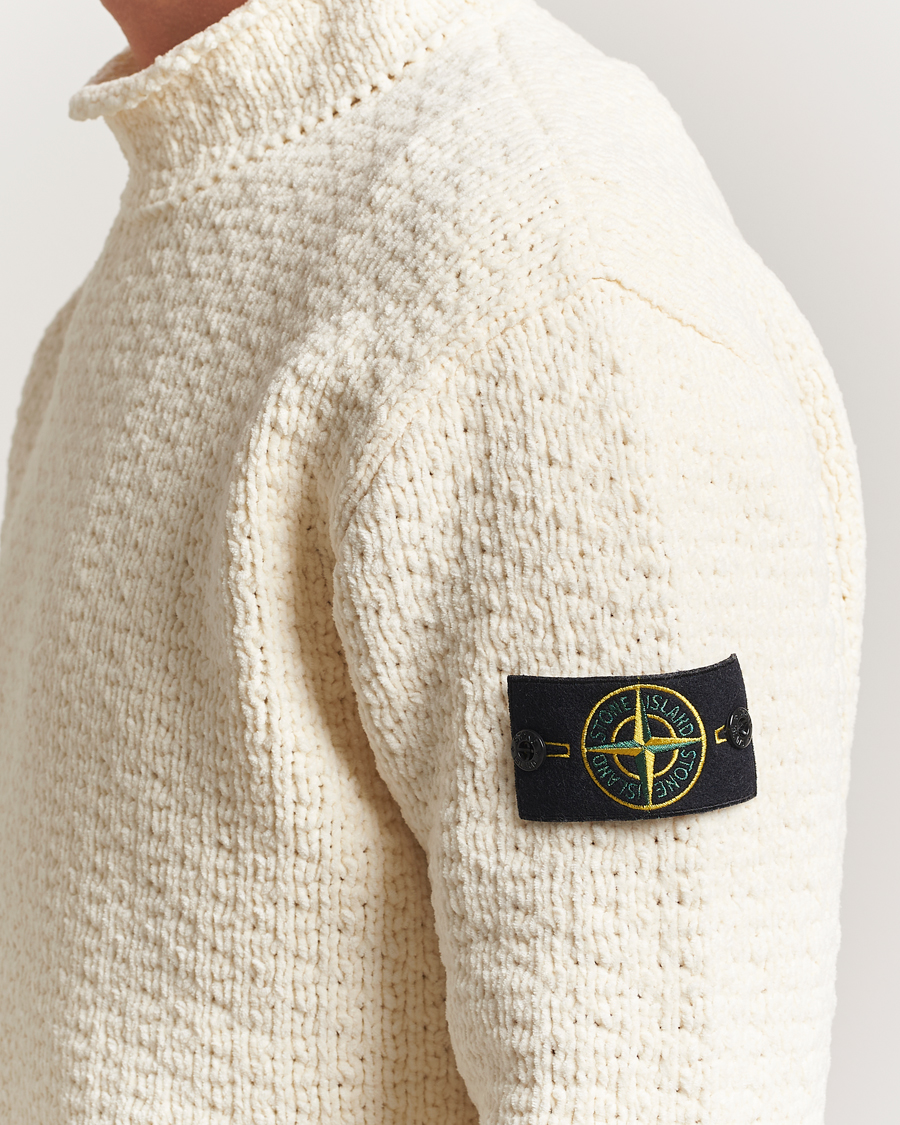Herr | Tröjor | Stone Island | Cotton Chenille Knitted Mock Neck Ivory