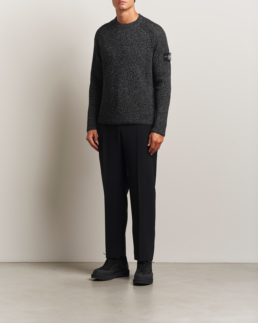 Herr | Tröjor | Stone Island | Reflective Cotton Knit Crew Neck Black Melange