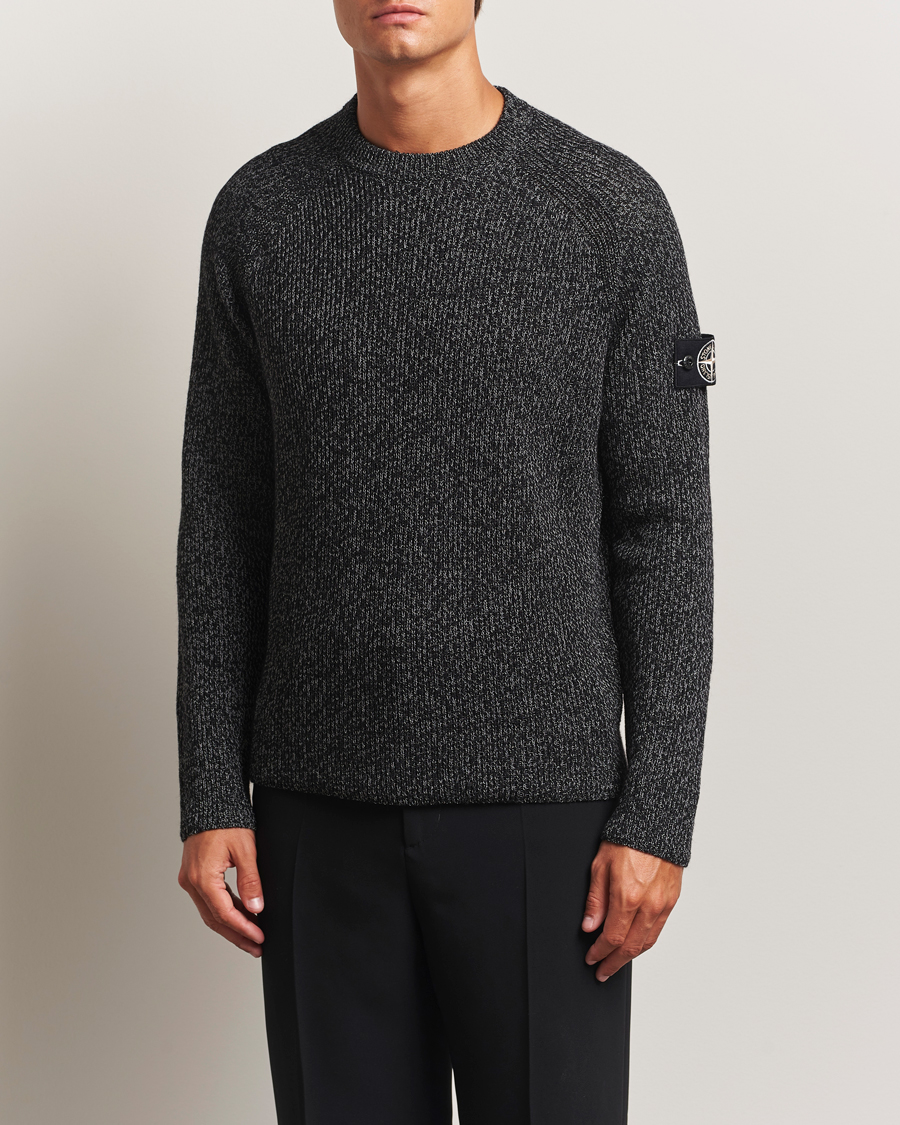 Herr | Tröjor | Stone Island | Reflective Cotton Knit Crew Neck Black Melange