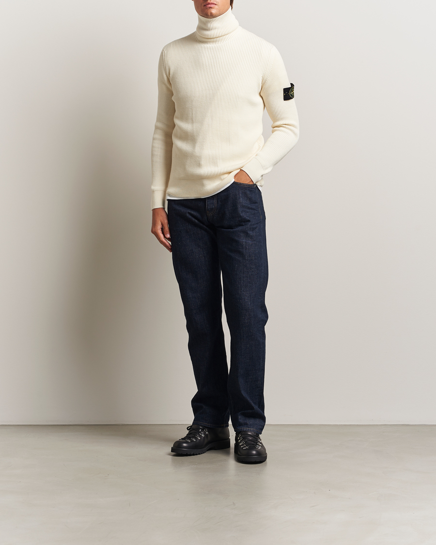 Herr | Tröjor | Stone Island | Full Rib Wool Turtleneck Ivory