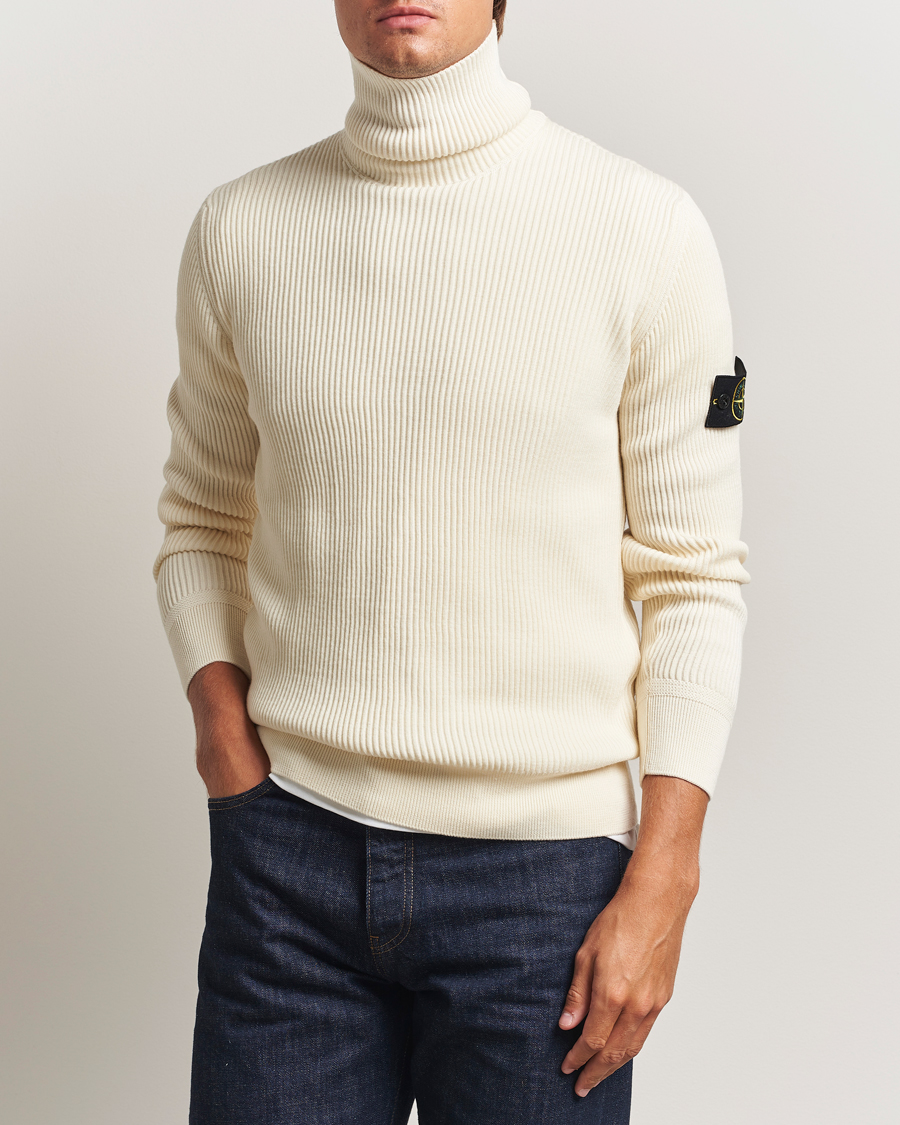 Herr | Tröjor | Stone Island | Full Rib Wool Turtleneck Ivory