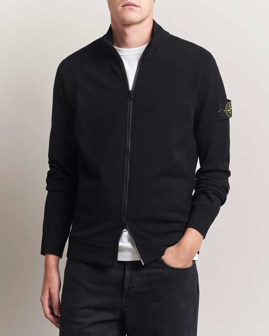 Herr | Tröjor | Stone Island | Stretch Wool Zip Cardigan Black