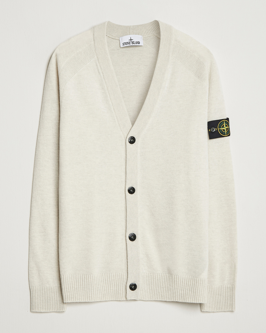 Herr | Tröjor | Stone Island | Knitted Geelong Wool Cardigan Ivory Melange