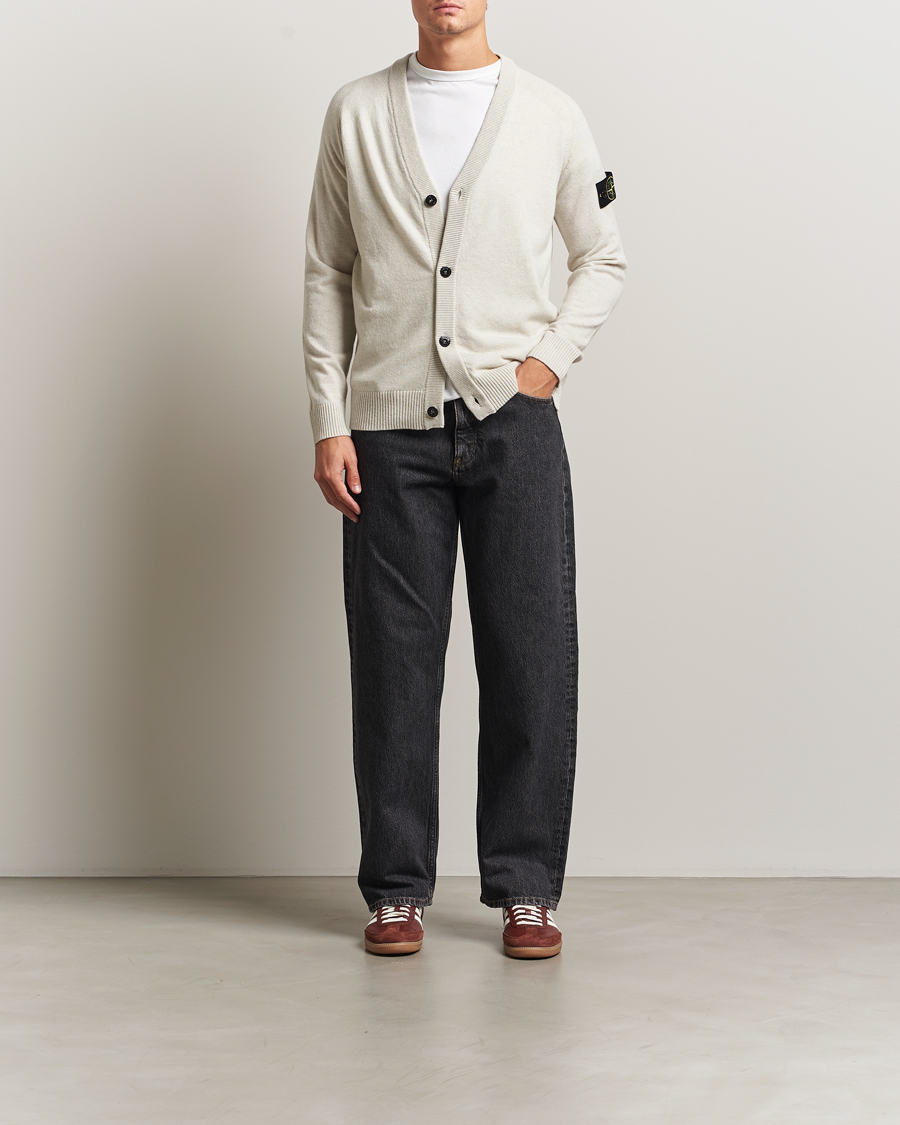 Herr | Tröjor | Stone Island | Knitted Geelong Wool Cardigan Ivory Melange