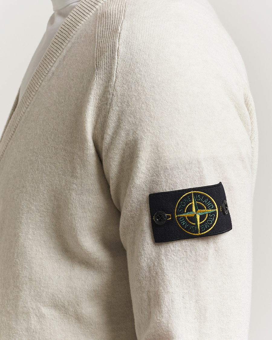 Herr | Tröjor | Stone Island | Knitted Geelong Wool Cardigan Ivory Melange