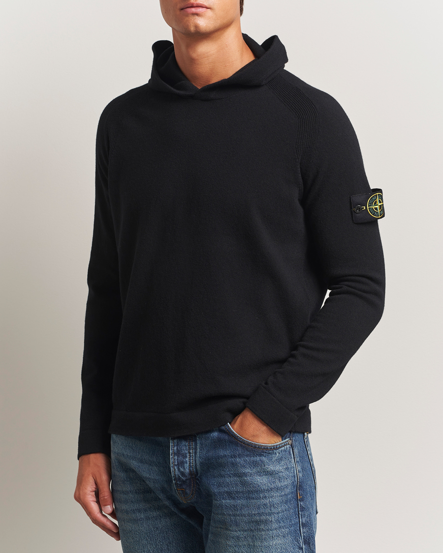 Herr | Tröjor | Stone Island | Knitted Geelong Wool Hood Black