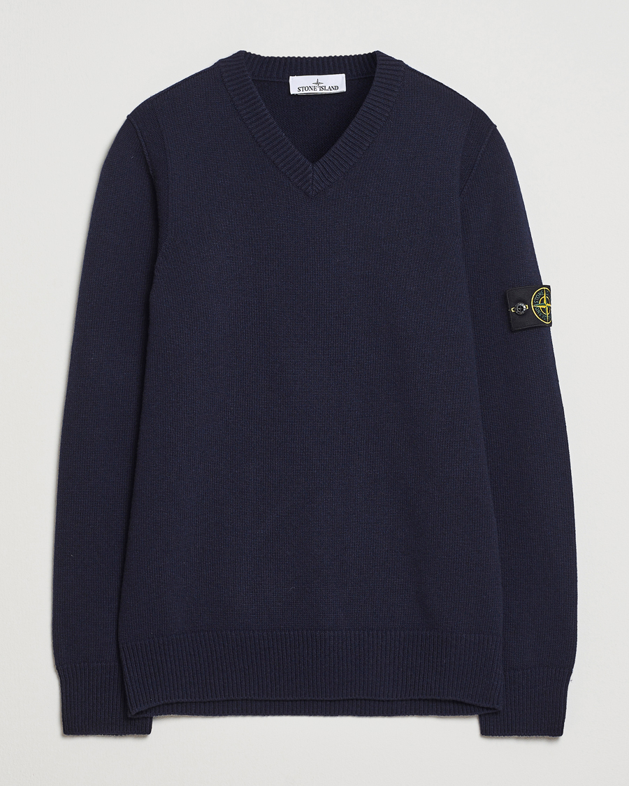 Herr | Tröjor | Stone Island | Knitted Lambswool V-Neck Navy