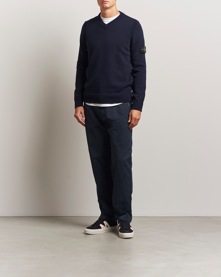 Herr | Tröjor | Stone Island | Knitted Lambswool V-Neck Navy