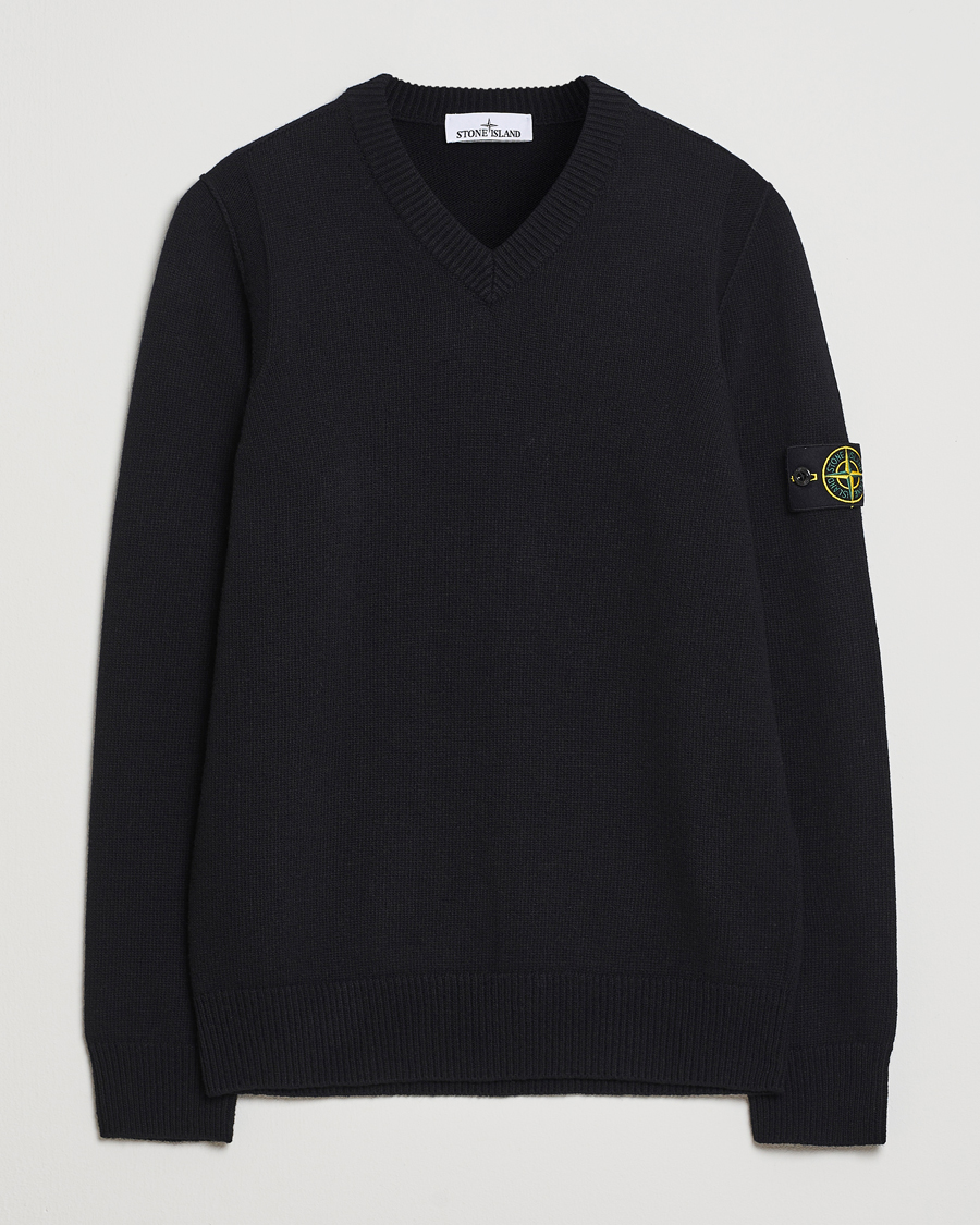 Herr | Tröjor | Stone Island | Knitted Lambswool V-Neck Black