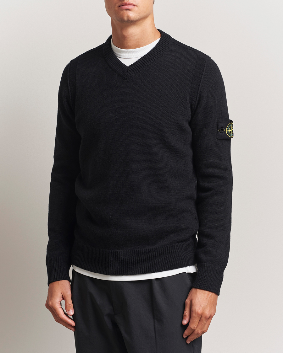 Herr | Tröjor | Stone Island | Knitted Lambswool V-Neck Black