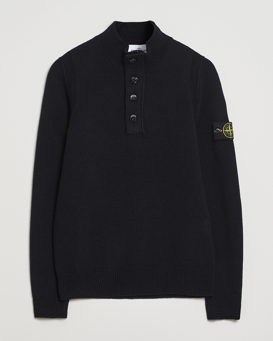 Herr | Tröjor | Stone Island | Knitted Lambswool Half Button Zip Black