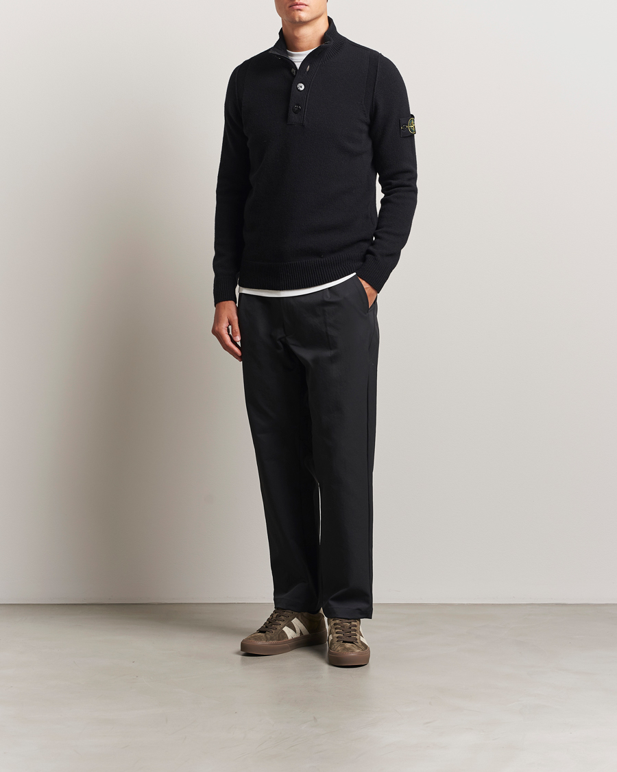 Herr | Tröjor | Stone Island | Knitted Lambswool Half Button Zip Black