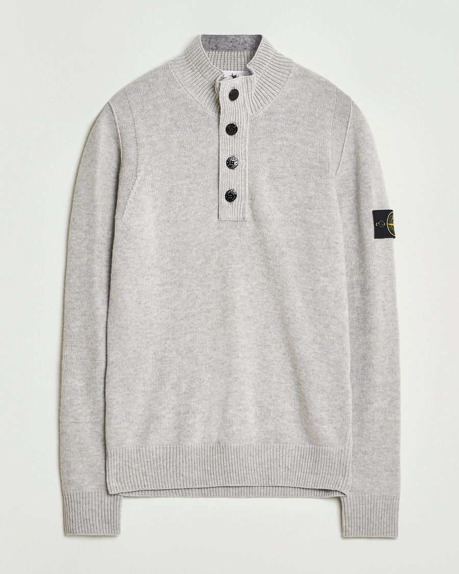 Herr | Tröjor | Stone Island | Knitted Lambswool Half Button Zip Grey Melange