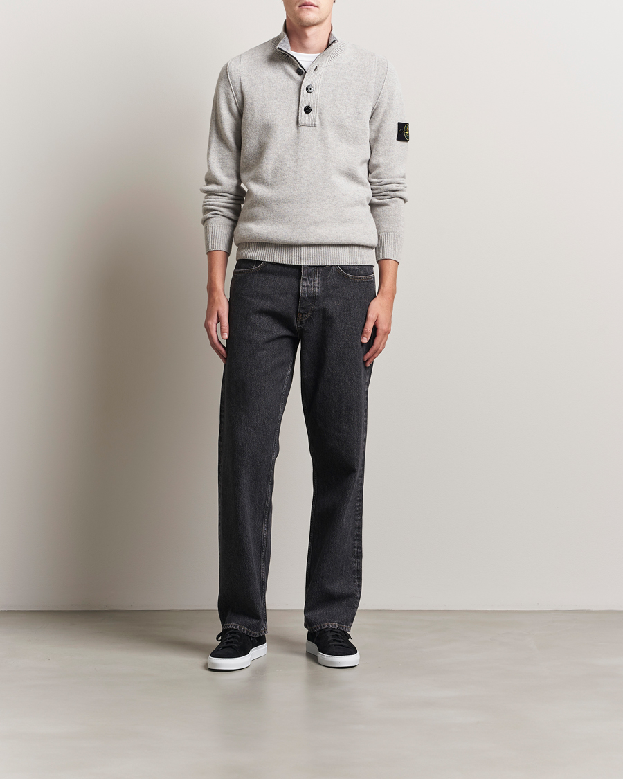 Herr | Tröjor | Stone Island | Knitted Lambswool Half Button Zip Grey Melange