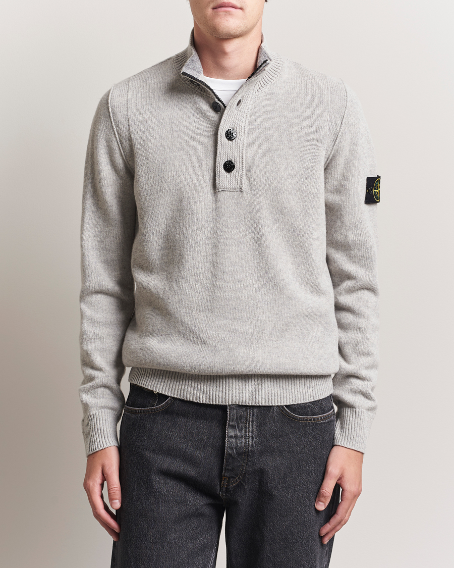 Herr | Tröjor | Stone Island | Knitted Lambswool Half Button Zip Grey Melange
