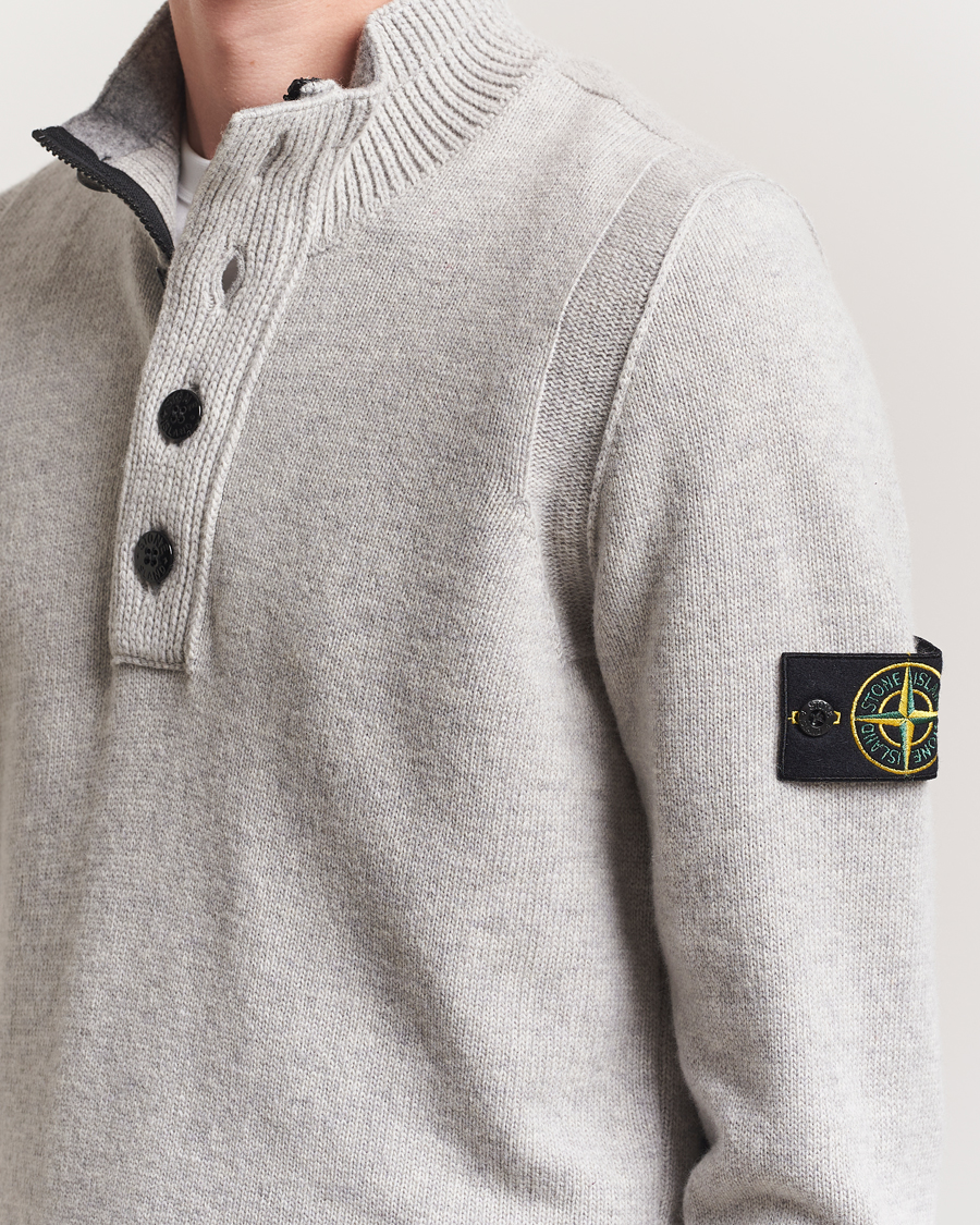 Herr | Tröjor | Stone Island | Knitted Lambswool Half Button Zip Grey Melange