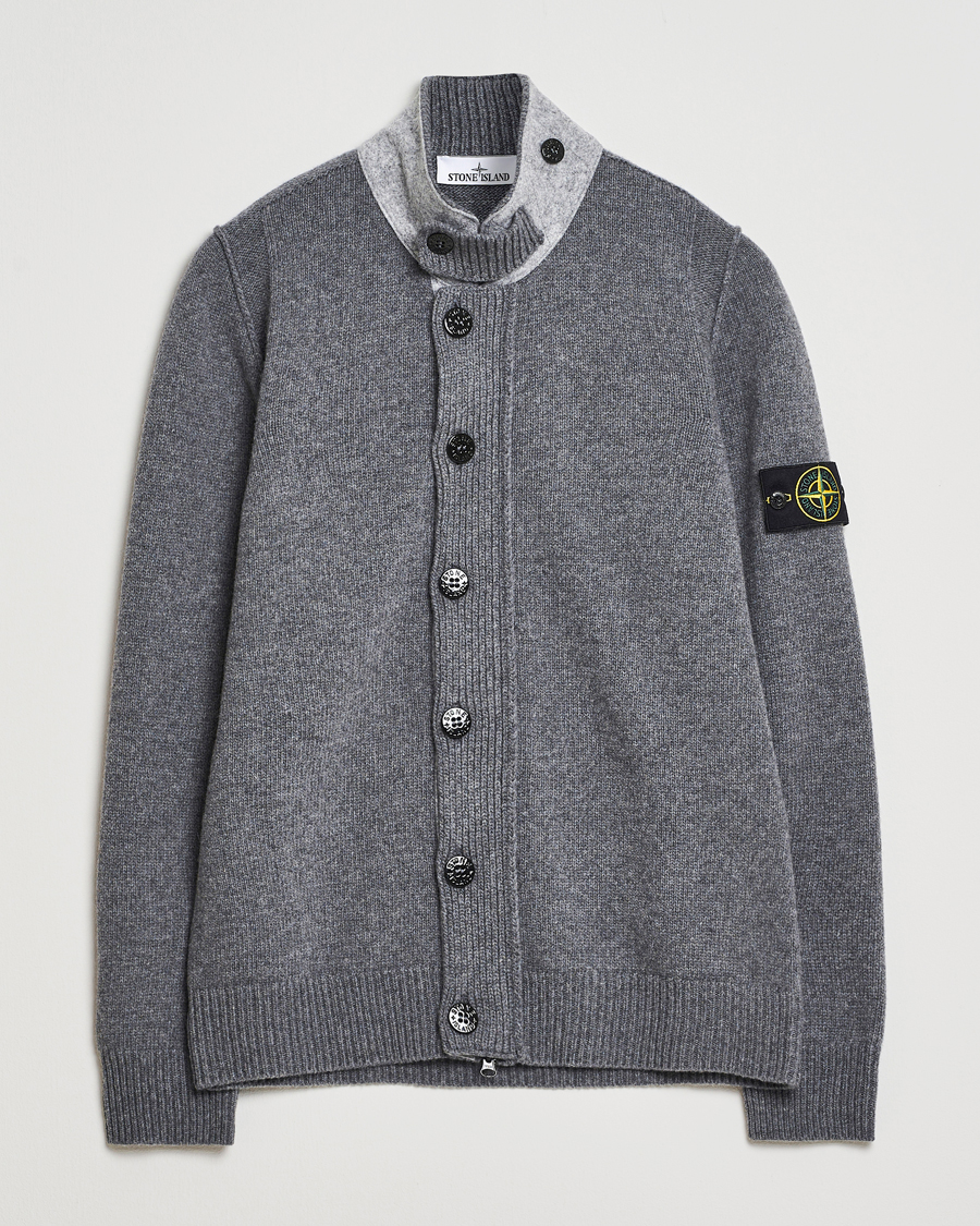 Herr | Tröjor | Stone Island | Knitted Lambswool Zip Cardigan Cement Melange