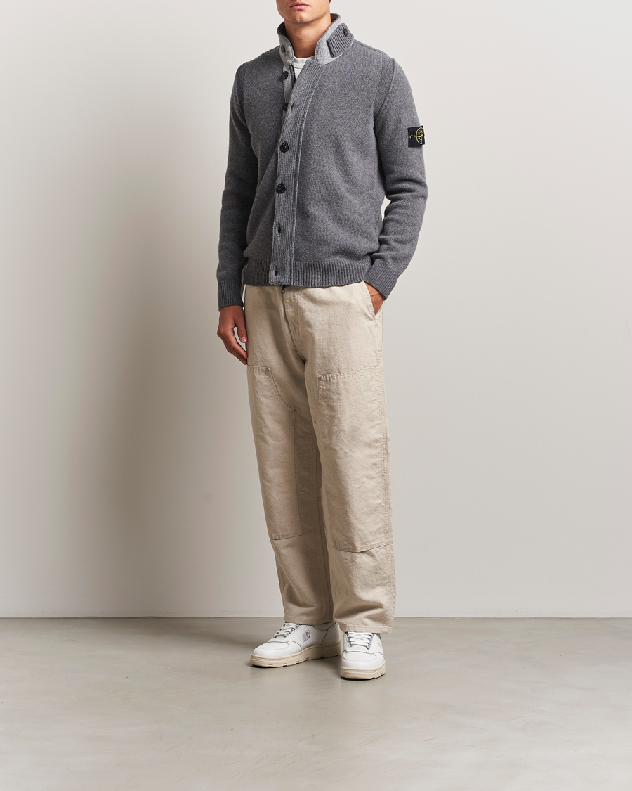 Herr | Tröjor | Stone Island | Knitted Lambswool Zip Cardigan Cement Melange