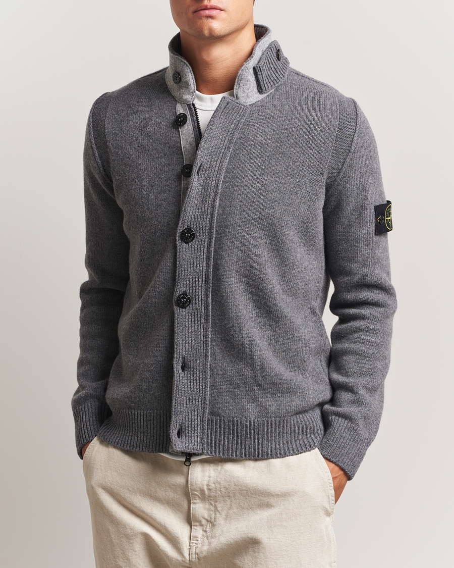 Herr | Tröjor | Stone Island | Knitted Lambswool Zip Cardigan Cement Melange