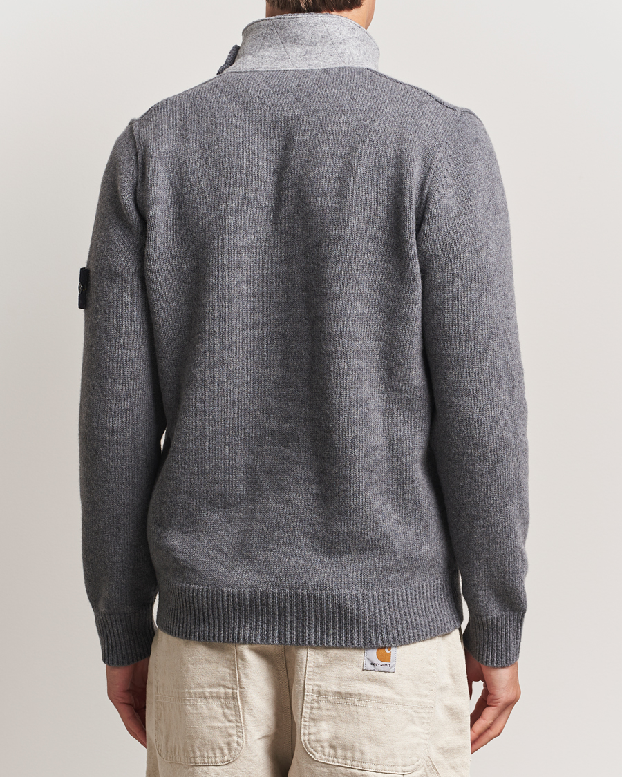 Herr | Tröjor | Stone Island | Knitted Lambswool Zip Cardigan Cement Melange
