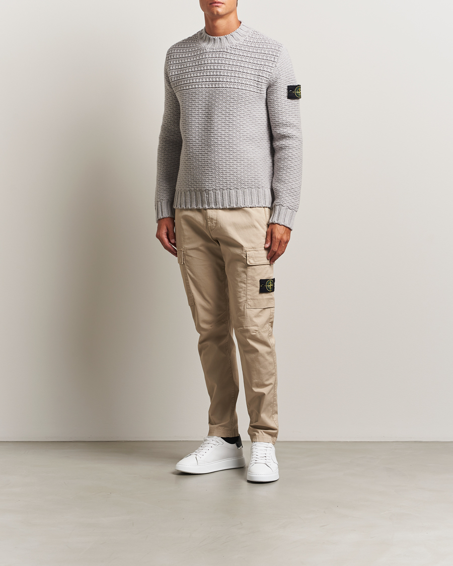 Herr | Tröjor | Stone Island | Mixed Stiches Wool Knitted Crew Neck Pearl Grey