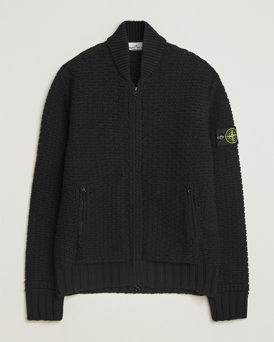 Herr | Tröjor | Stone Island | Mixed Stiches Wool Knitted Zip Cardigan Black