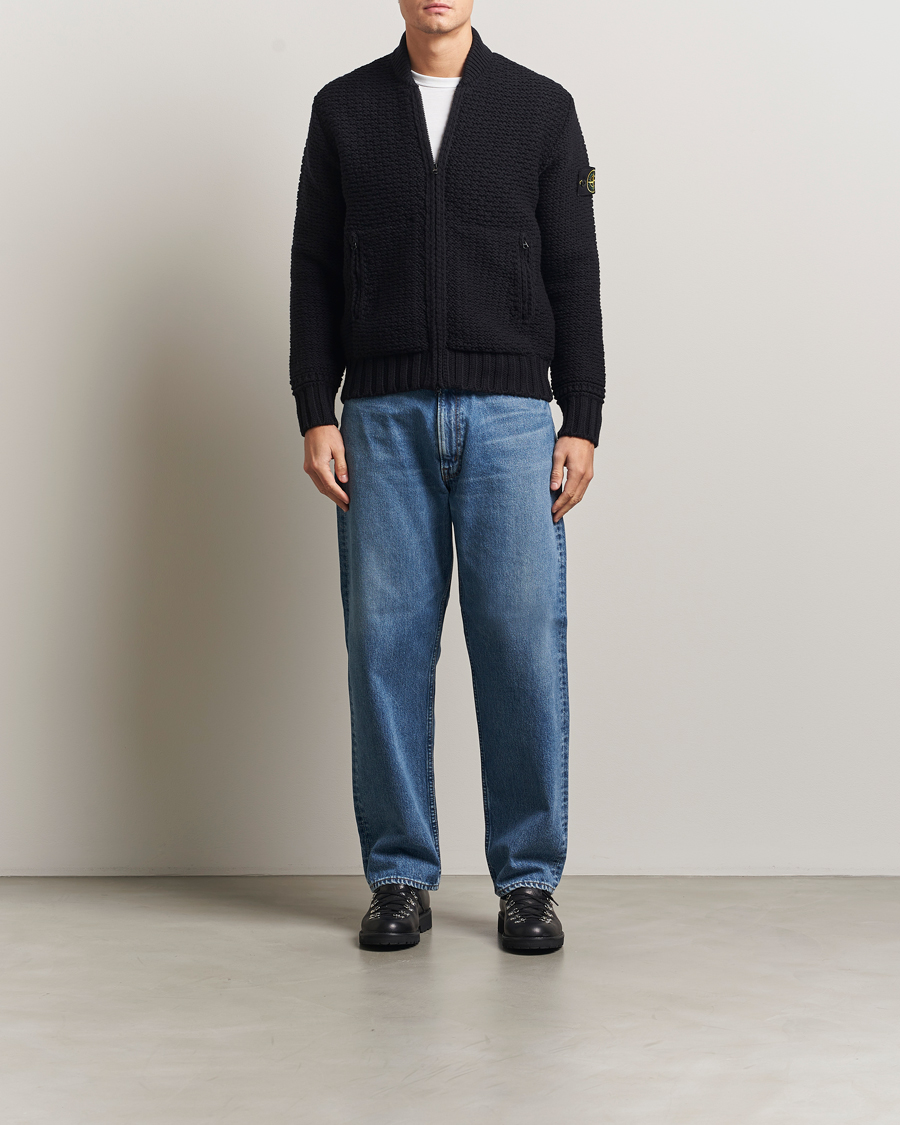 Herr | Tröjor | Stone Island | Mixed Stiches Wool Knitted Zip Cardigan Black