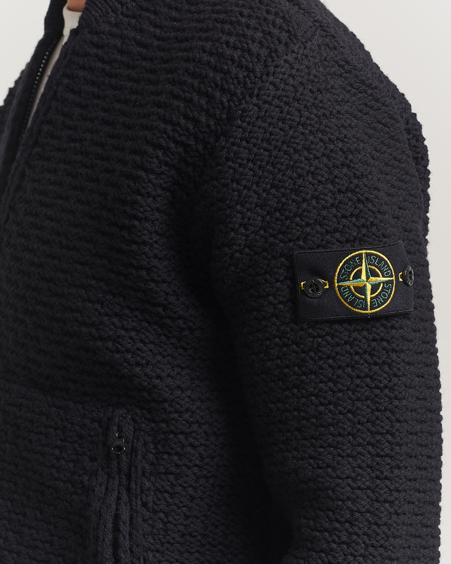 Herr | Tröjor | Stone Island | Mixed Stiches Wool Knitted Zip Cardigan Black