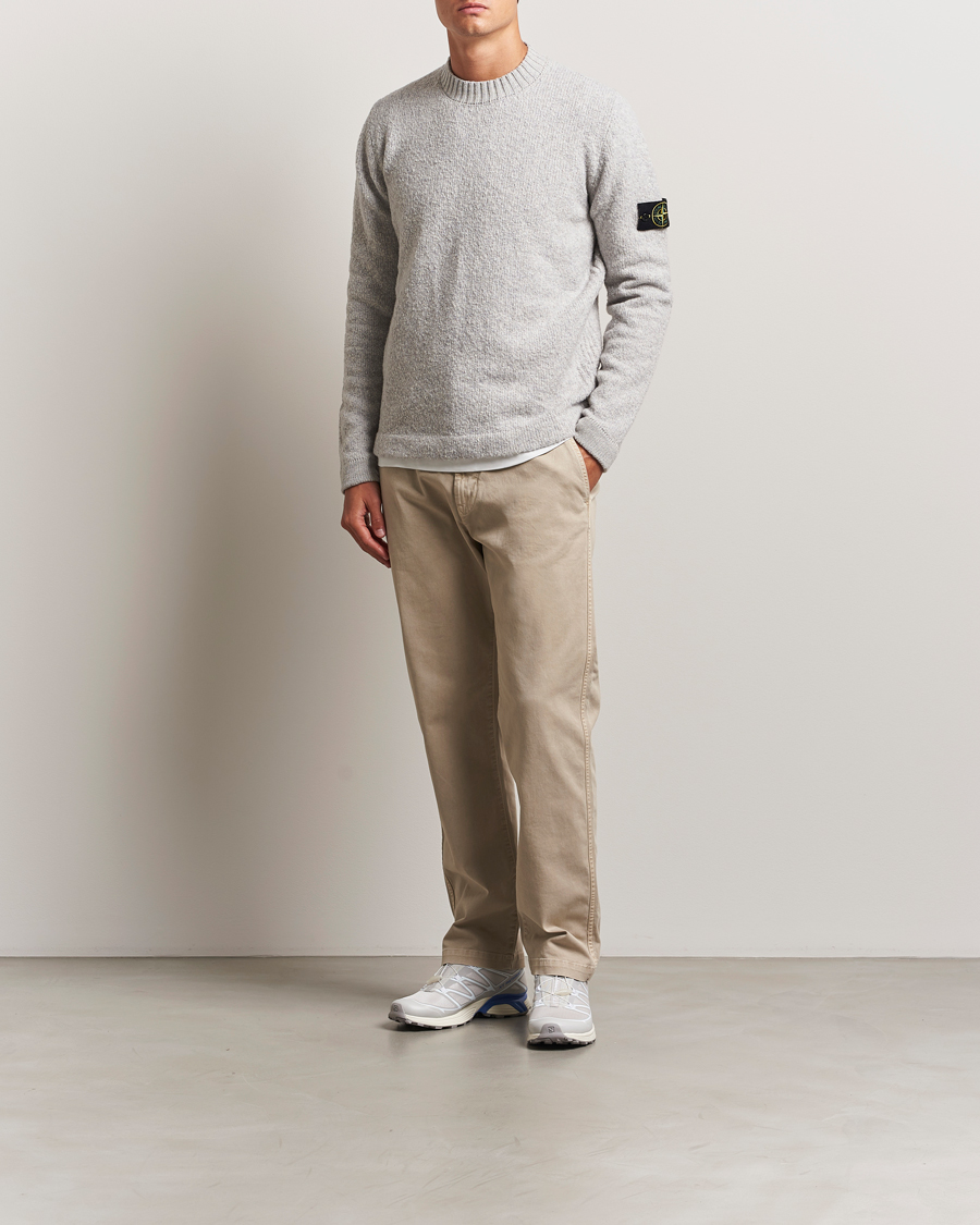 Herr | Tröjor | Stone Island | Brushed Knitted Wool Crew Neck Grey Melange