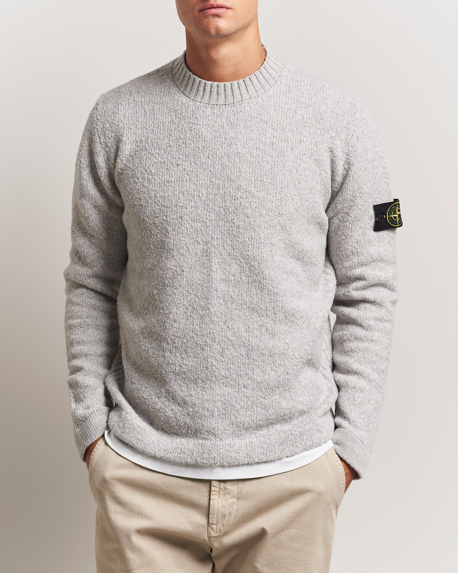 Herr | Tröjor | Stone Island | Brushed Knitted Wool Crew Neck Grey Melange