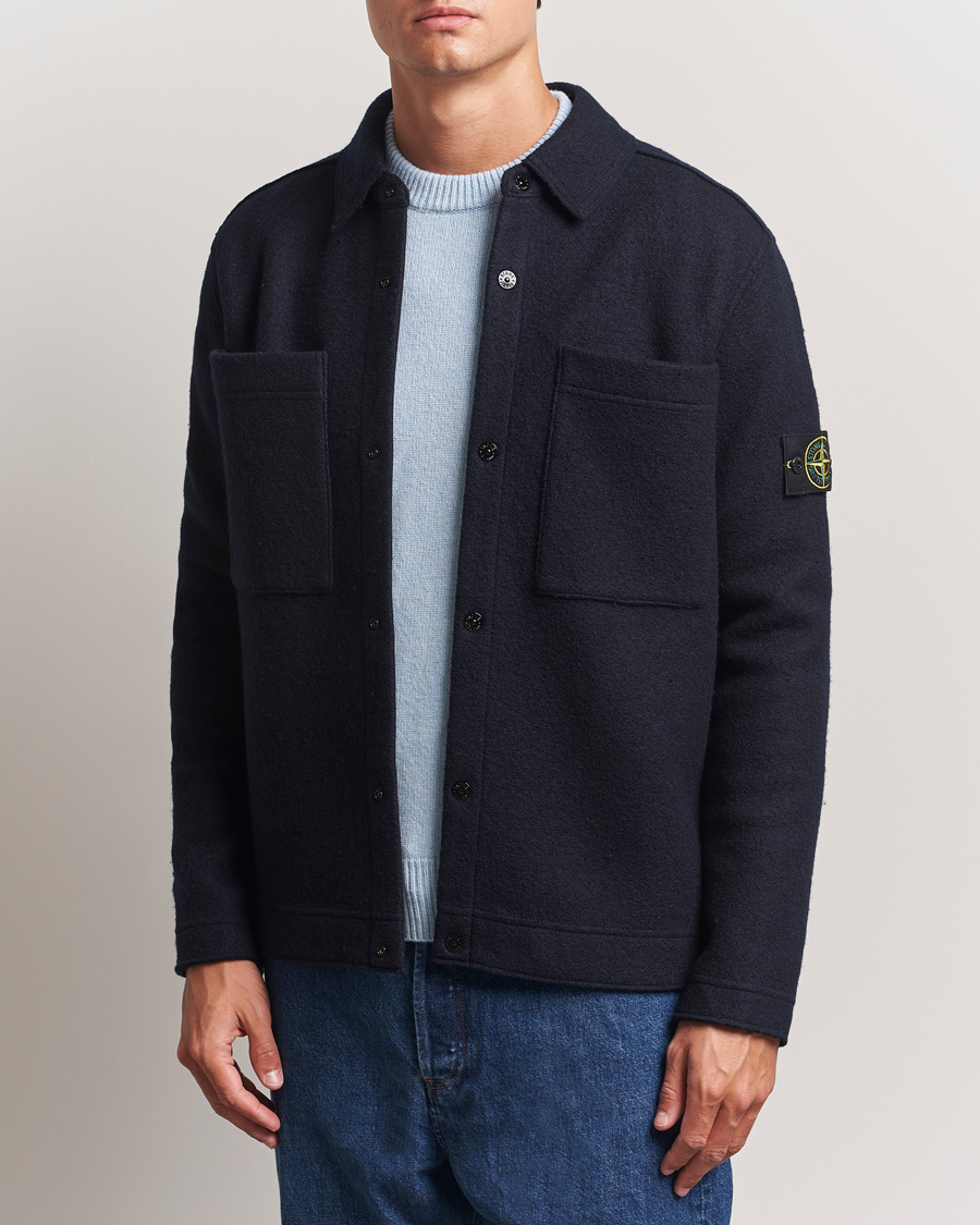 Herr | Skjortor | Stone Island | Felted Wool Overshirt Navy