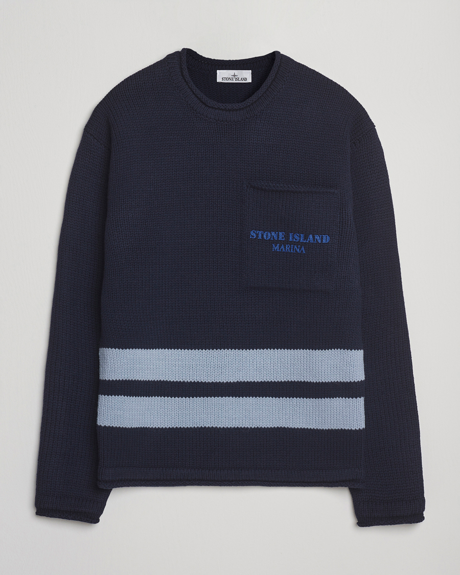 Herr | Tröjor | Stone Island | Marina Knitted Wool Contrast Crew Neck Navy