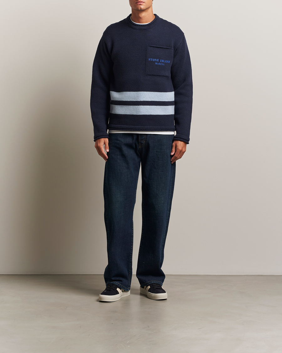 Herr | Tröjor | Stone Island | Marina Knitted Wool Contrast Crew Neck Navy