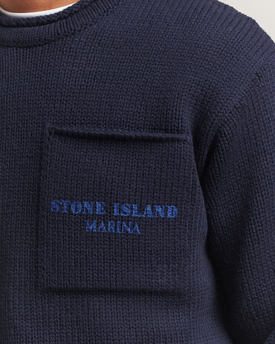 Herr | Tröjor | Stone Island | Marina Knitted Wool Contrast Crew Neck Navy
