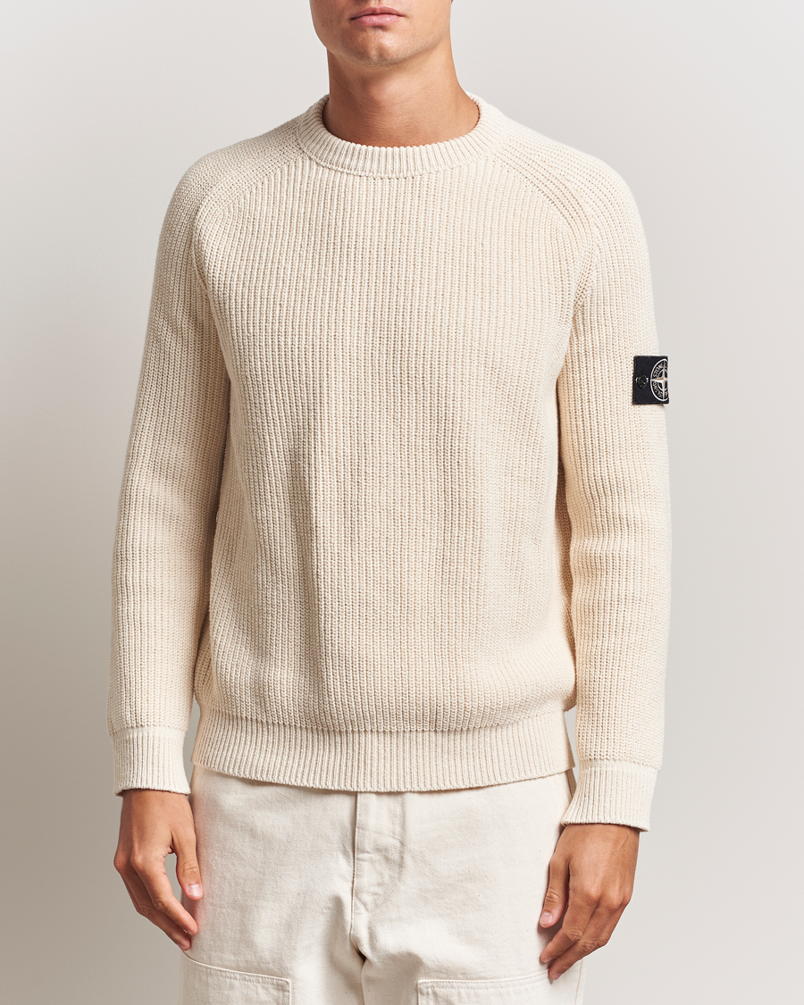 Herr | Tröjor | Stone Island | RAW Cotton Popcorn Stitch Crew Neck Ivory