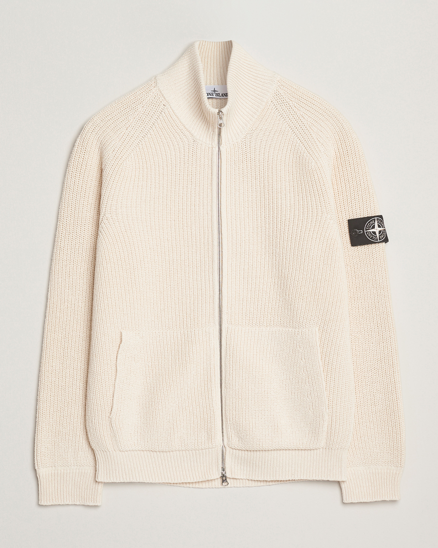 Herr | Tröjor | Stone Island | RAW Cotton Popcorn Stitch Full Zip Ivory