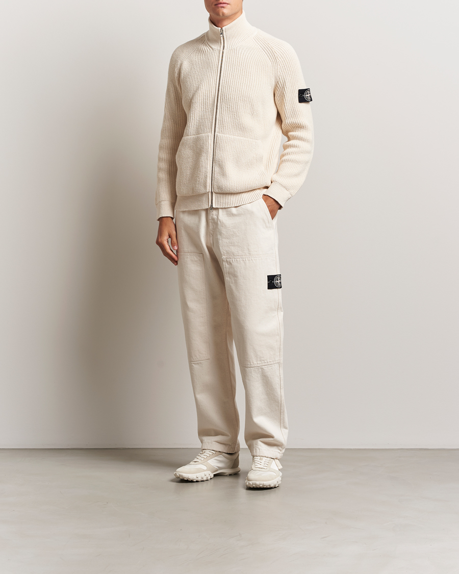 Herr | Tröjor | Stone Island | RAW Cotton Popcorn Stitch Full Zip Ivory
