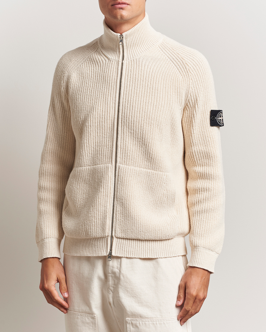 Herr | Tröjor | Stone Island | RAW Cotton Popcorn Stitch Full Zip Ivory