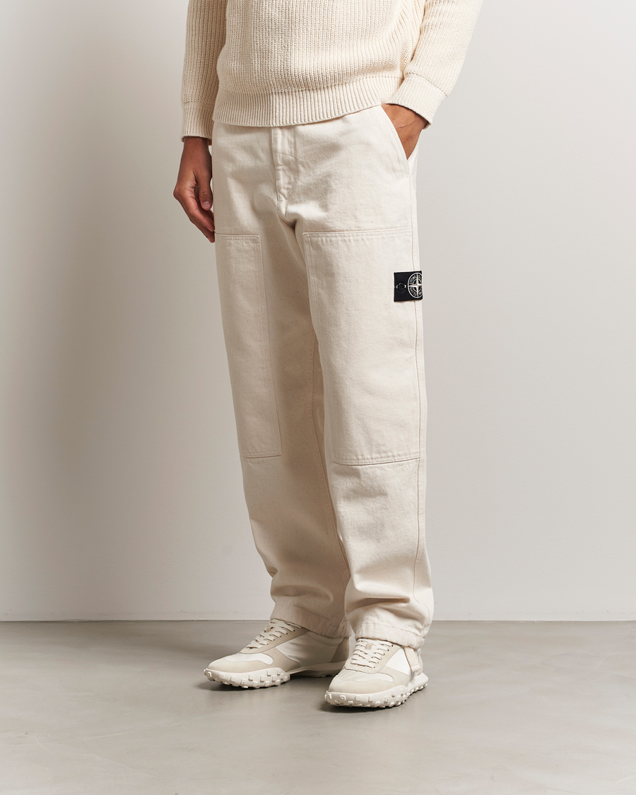 Herr | Byxor | Stone Island | RAW Washed Cotton Gabardine Trousers Ivory