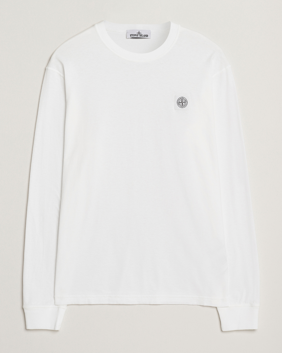 Herr | T-Shirts | Stone Island | Long Sleeve Garment Dyed Cotton Jersey T-Shirt White