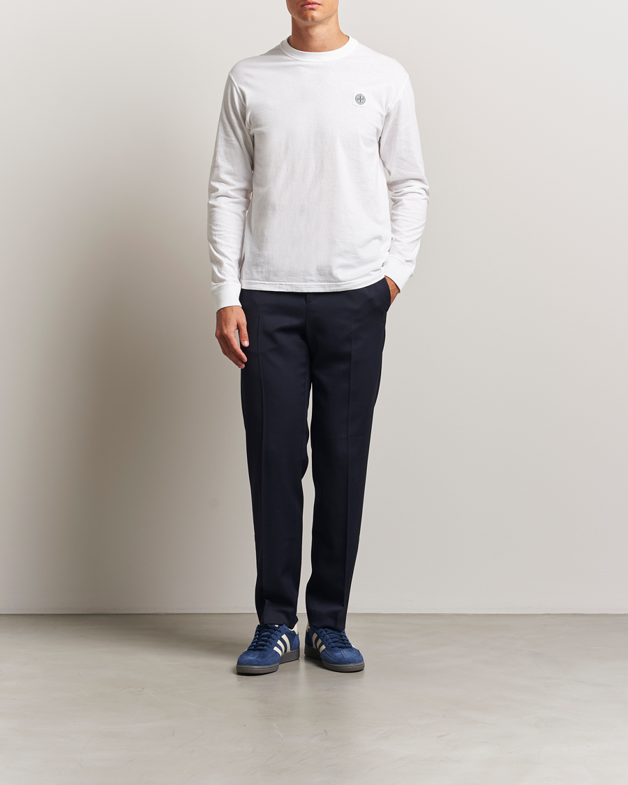 Herr | T-Shirts | Stone Island | Long Sleeve Garment Dyed Cotton Jersey T-Shirt White