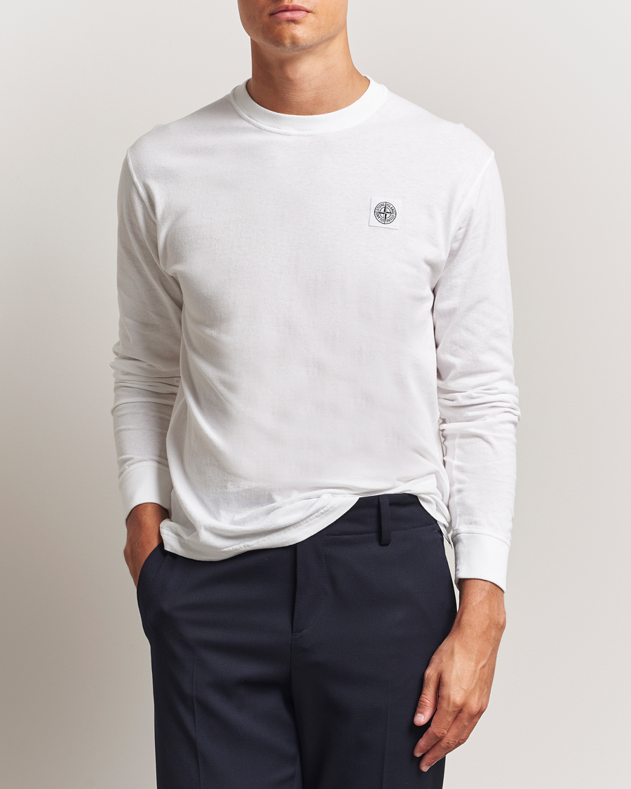 Herr | T-Shirts | Stone Island | Long Sleeve Garment Dyed Cotton Jersey T-Shirt White