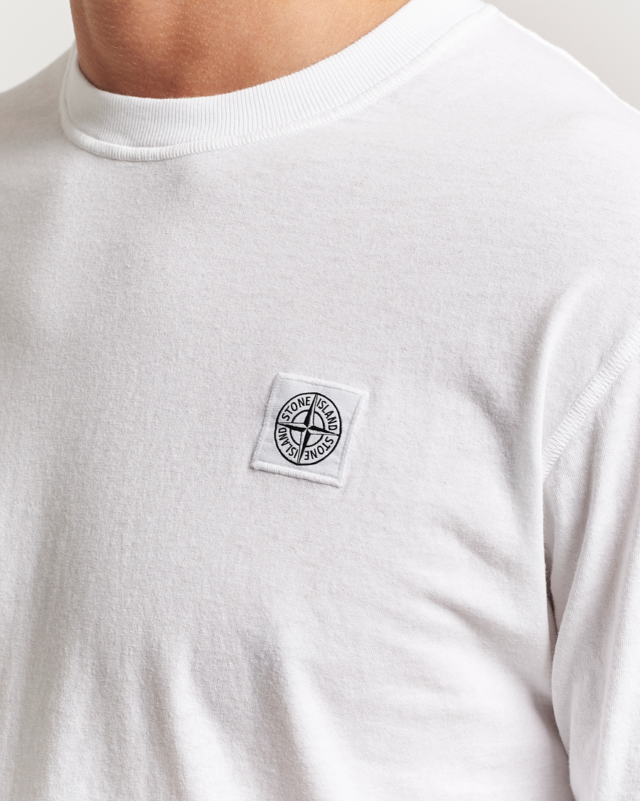 Herr | T-Shirts | Stone Island | Long Sleeve Garment Dyed Cotton Jersey T-Shirt White