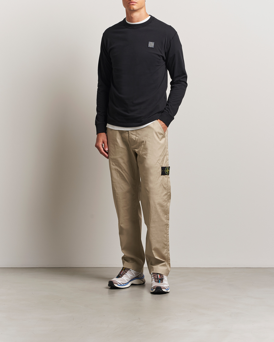 Herr | T-Shirts | Stone Island | Long Sleeve Garment Dyed Cotton Jersey T-Shirt Black