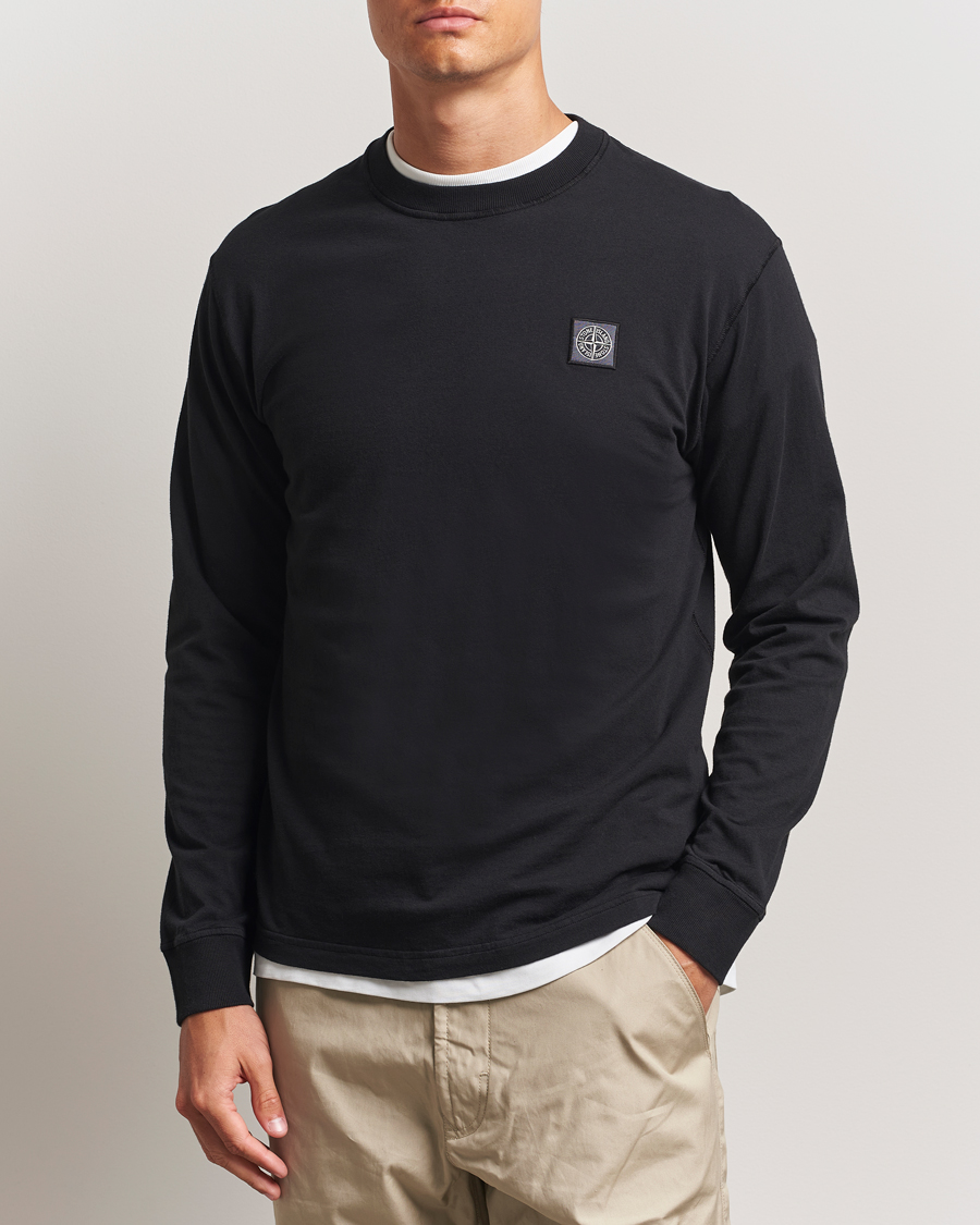 Herr | T-Shirts | Stone Island | Long Sleeve Garment Dyed Cotton Jersey T-Shirt Black