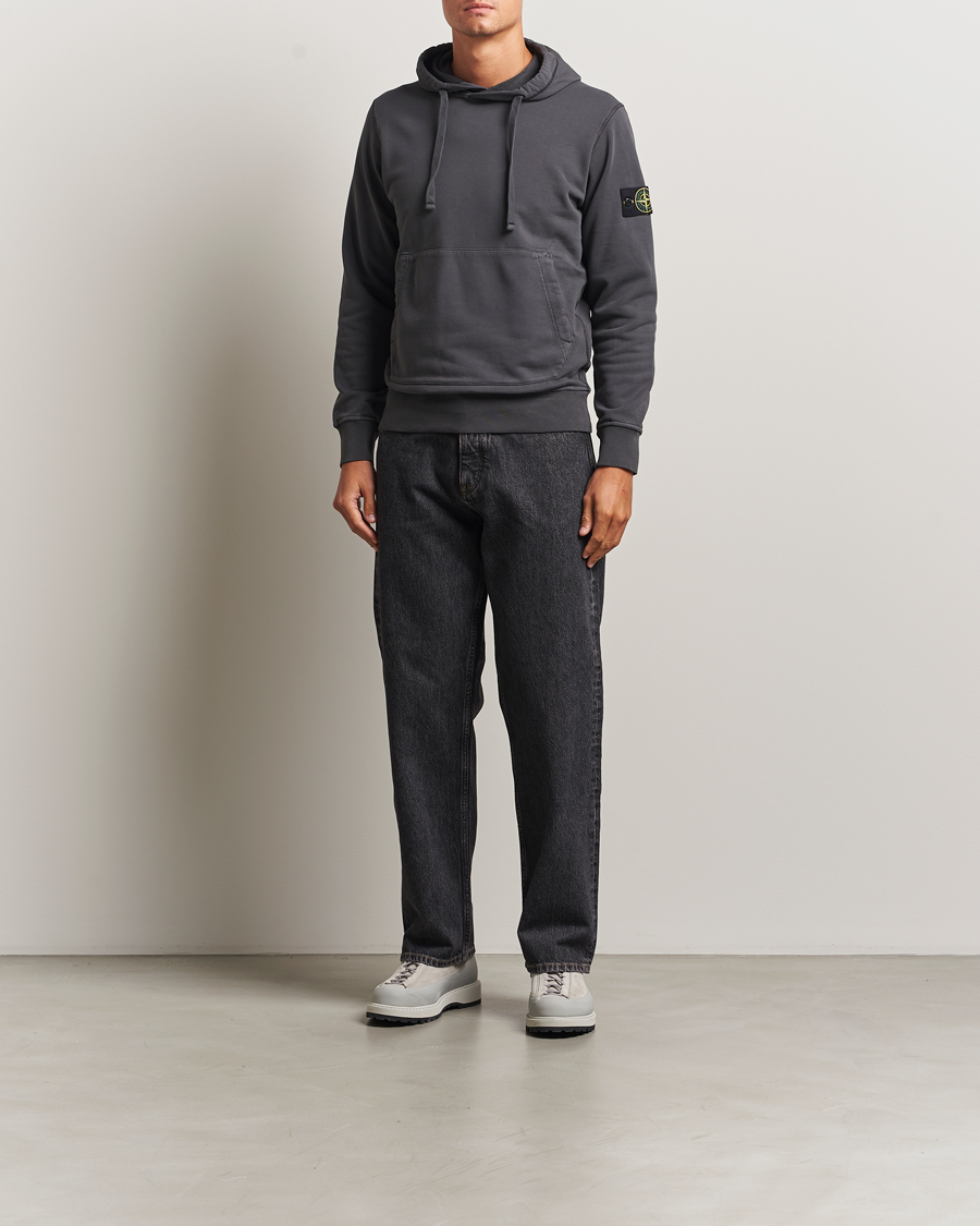 Herr | Tröjor | Stone Island | Garment Dyed Fleece Hood Lead Grey