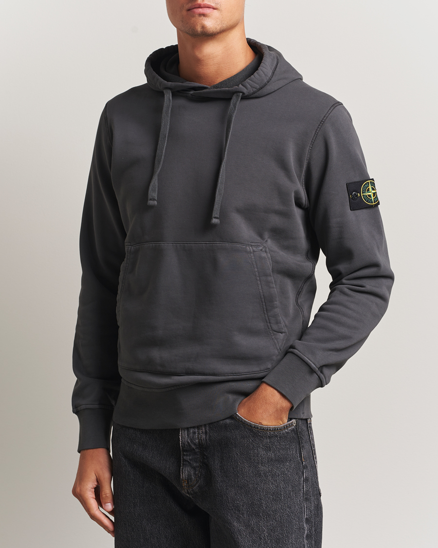 Herr | Tröjor | Stone Island | Garment Dyed Fleece Hood Lead Grey