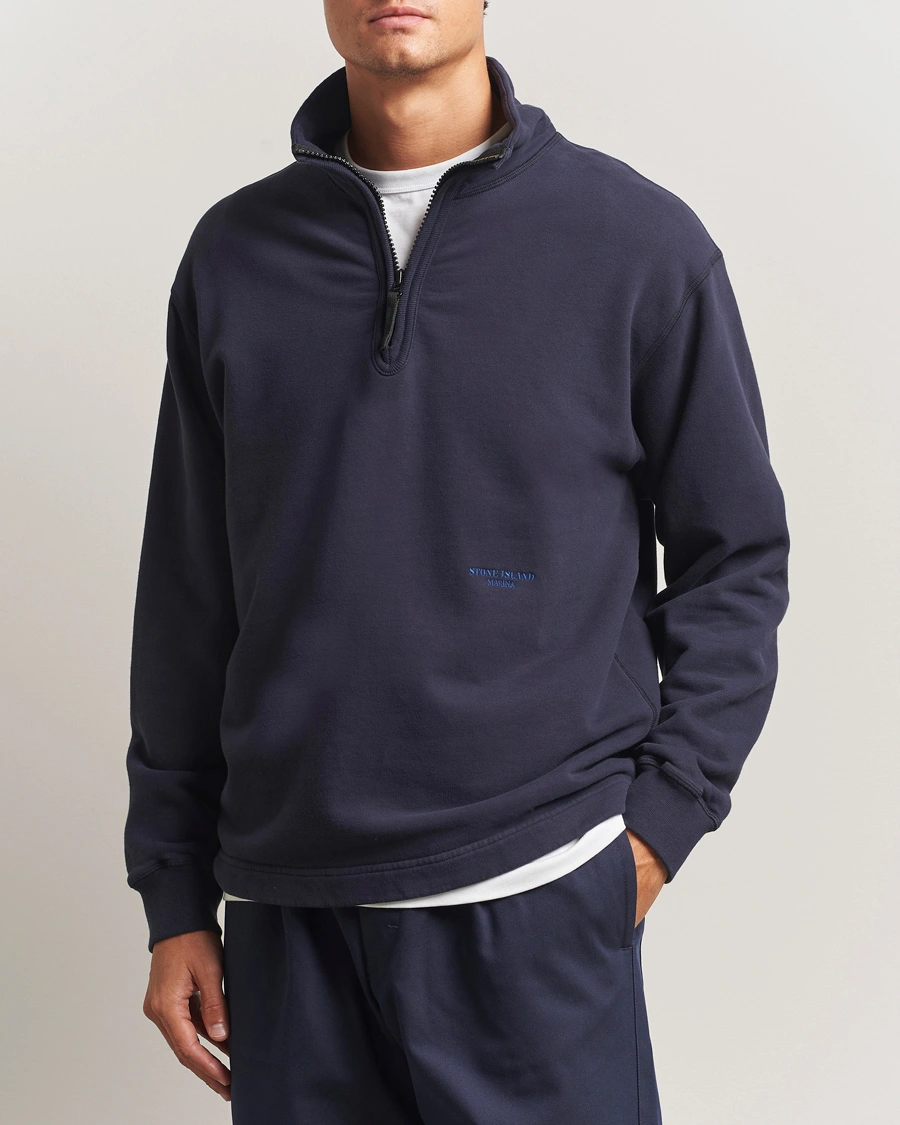 Herr | Tröjor | Stone Island | Marina Brushed Organic Cotton Half-Zip Navy