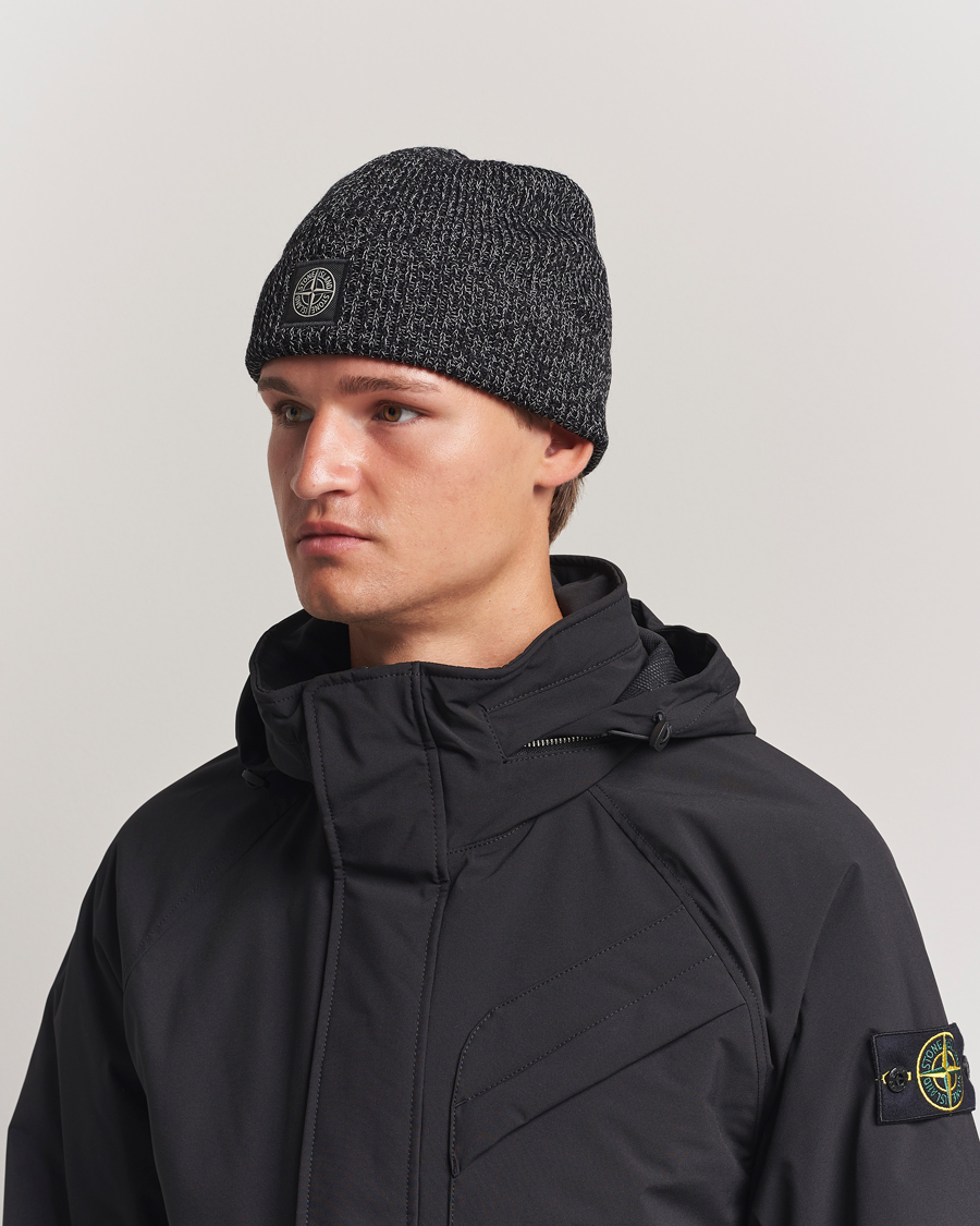 Herr | Mössor | Stone Island | Reflective Cotton Knit Beanie Black Melange