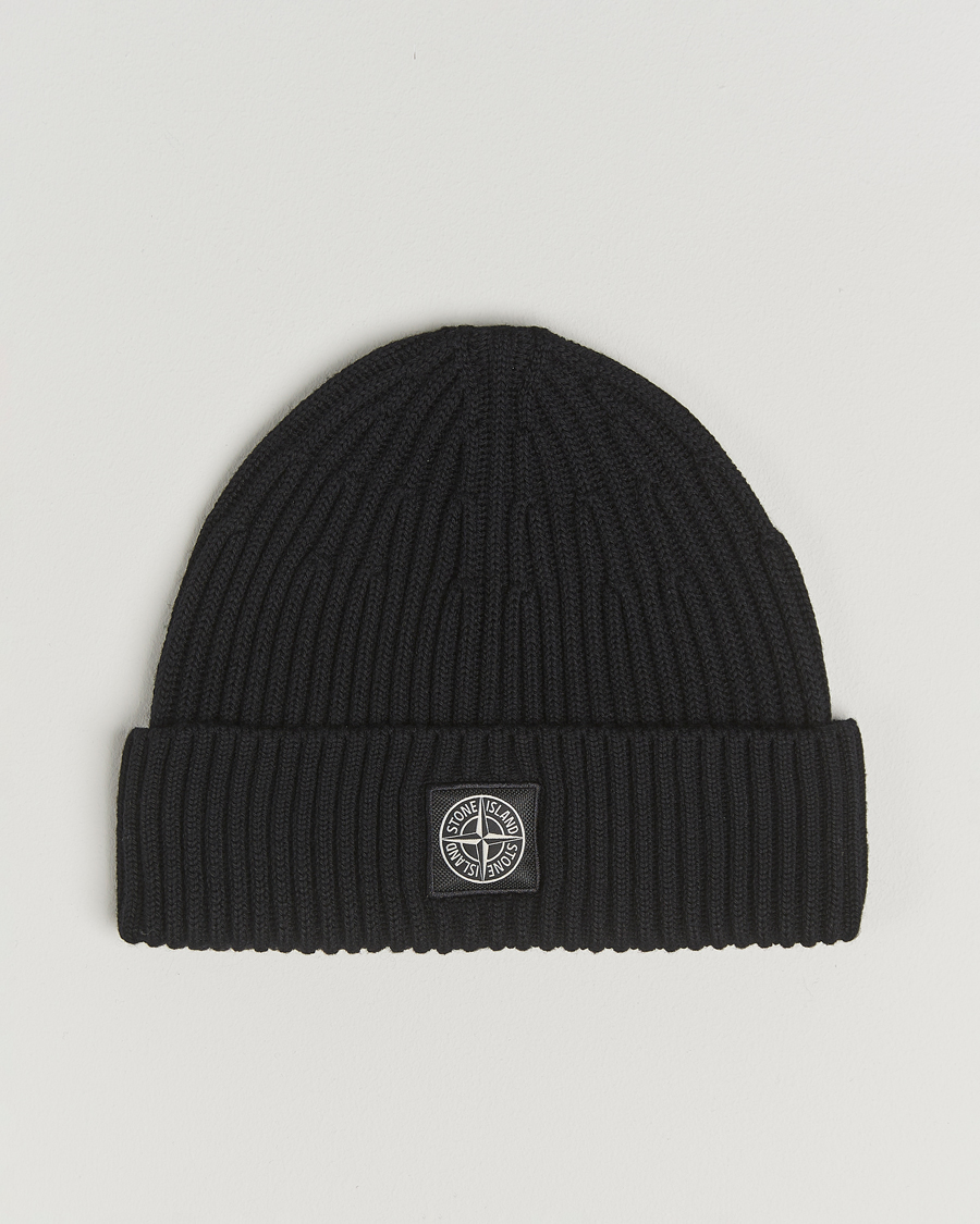 Herr | Mössor | Stone Island | Full Rib Wool Beanie Black